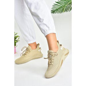 Fox Shoes Beige Knitwear Fabric Women's Sports Shoes