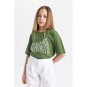 DEFACTO Girl Relax Fit Slogan Printed Short Sleeve T-Shirt