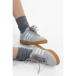 Shoeberry Women's Gazellyn Grey-White Striped Flat Sneakers