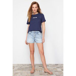 Trendyol Blue More Sustainble Ripped High Waist Shorts