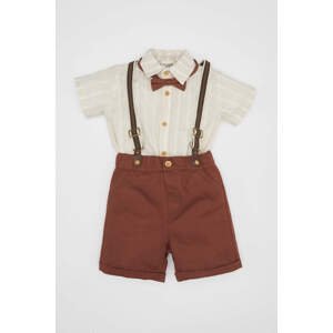 DEFACTO Baby Boy Striped Poplin Shirt Shorts Bow Tie Suspender Set of 4