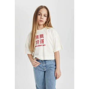 DEFACTO Girl Printed Short Sleeve Crop T-Shirt