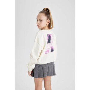 DEFACTO Girl Crop Back Printed Crew Neck Sweatshirt