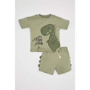 DEFACTO Baby Boy Dinosaur Printed Cotton 2 Piece T-Shirt Shorts Set