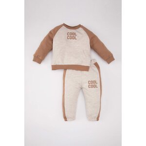 DEFACTO Baby Boy Slogan Printed Sweatshirt Sweatpants 2 Piece Set