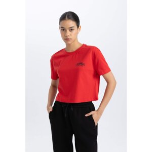 DeFactoFit Crop Crew Neck Printed Sports T-Shirt