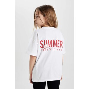 DEFACTO Girl Oversize Fit Back Printed Short Sleeve T-Shirt