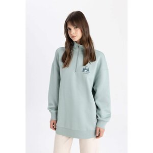 DEFACTO Regular Fit Thick Sweatshirt Fabric Polo Collar Printed Sweat Tunic