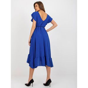 Cobalt blue midi dress with ruffles and short sleeves