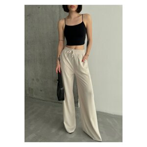 Laluvia Stone Color Elastic Wide Leg Trousers