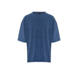 Trendyol Indigo Oversize/Wide-Fit Stitch Detail Faded Faded Effect 100% Cotton T-shirt