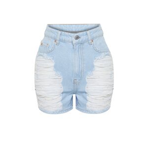 Trendyol Light Blue Ripped High Waist Mini Denim Shorts & Bermuda