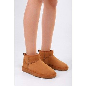 Shoeberry Women's Upps Camel Feather Short Suede Flat Boots