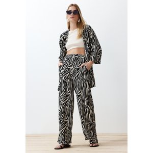 Trendyol Black Printed Comfortable Cut Flexible Kimono Knitted Bottom-Top Set