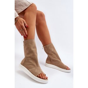 Zazoo Women's suede sandals with a dark beige upper