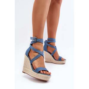 Denim wedge sandals with braid, Blue Salthe