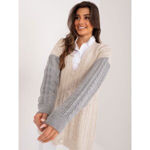 Beige and grey cardigan with cables