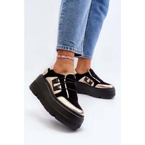 Women's Zazoo leather sneakers with a massive sole, black