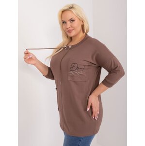 Brown loose plus size blouse with drawstrings