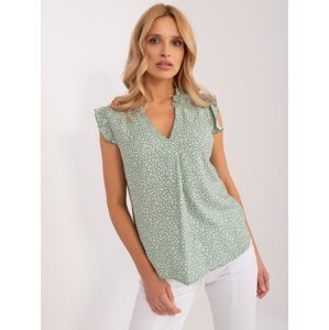 Pistachio summer blouse with SUBLEVEL print