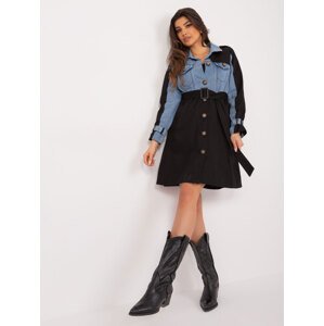 Blue and black women's coat with belt