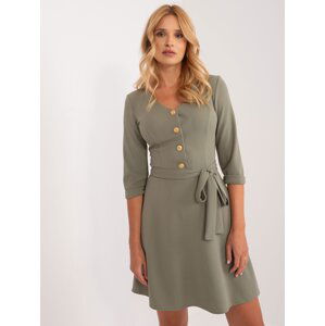 Khaki flared dress with decorative buttons