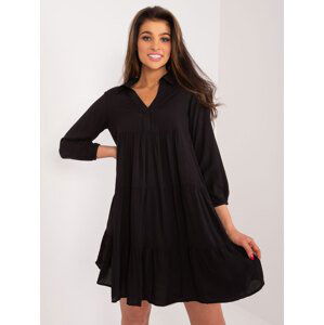 Black viscose dress with ruffles SUBLEVEL