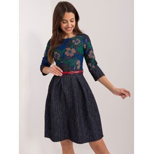 Navy blue and green cocktail dress with belt