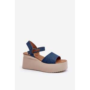 Women's blue denim wedge sandals by Geferia