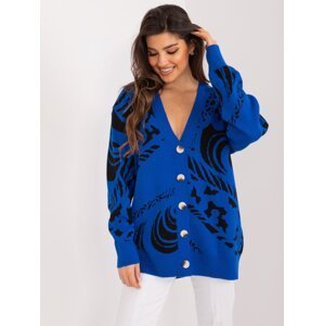 Cobalt blue oversize cardigan with patterns