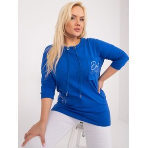 Cobalt blue plus size blouse with lettering and appliqué
