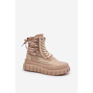 Beige high women's sneakers Wonise on a massive platform