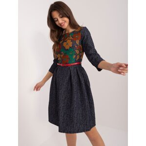 Navy blue and brown flared cocktail dress