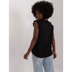 Black women's blouse with decorative ruffle SUBLEVEL