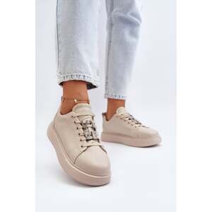 Women's leather sneakers with beige decorations Dysuria