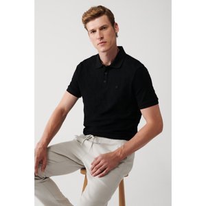 Avva Men's Black 100% Cotton 3-Button Polo Neck Ribbed Regular Fit T-shirt