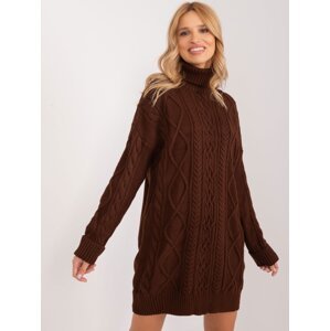 Dark brown knitted dress with cables