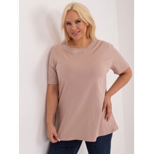 Beige cotton blouse plus size with lace on the back