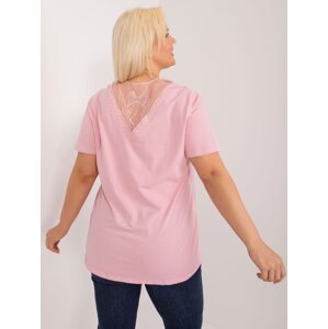 Light pink plus size blouse with a decorative neckline