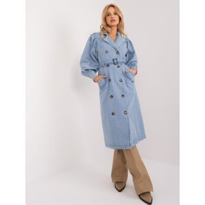 Light blue denim trench coat with buttons