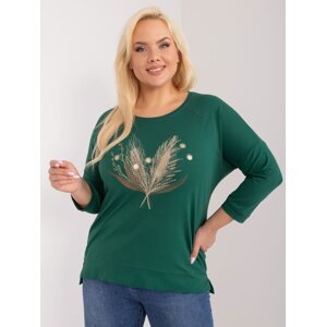 Dark green casual plus size blouse with appliqué