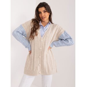 Beige and light blue cardigan with wool