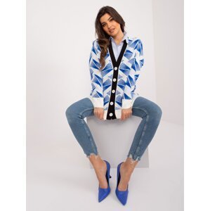 White and cobalt blue cardigan with a neckline