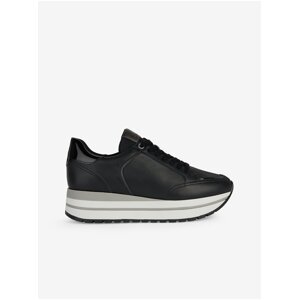 Black women's leather sneakers on the Geox New Kency platform - Women's