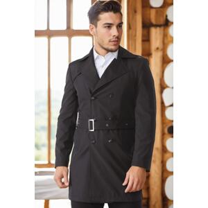 PLT8321 DEWBERRY MEN'S OVERCOAT-PLAIN BLACK