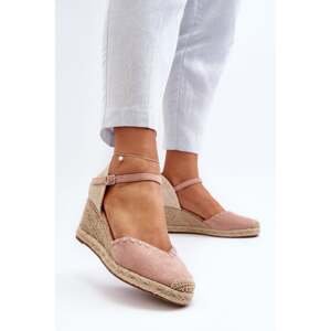 Suede Espadrille Wedge Sandals with Braid Pink Raylin