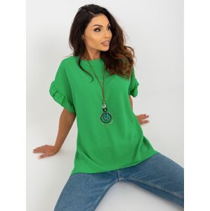 Green oversize blouse with ruffles on the sleeves