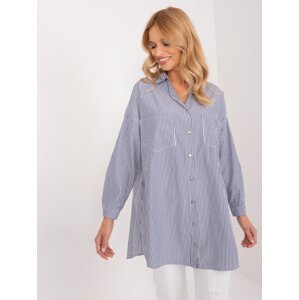 Navy blue and white long shirt with collar