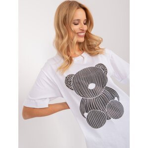 White cotton T-shirt with slits and appliqué