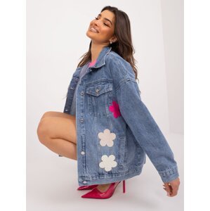 Blue women's denim jacket with flowers